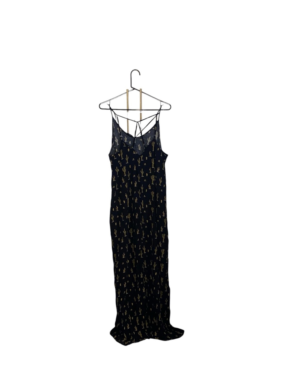 Boho Black Cactus-Print Spaghetti-Strap Maxi Dress dopamine vacation western - Picture 6 of 12